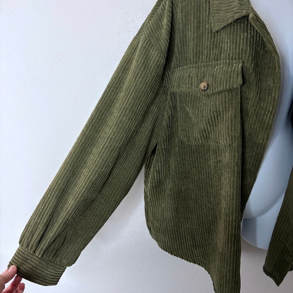 Shein Women's Corduroy Shacket Jacket Size L Olive Green Button Up Long Sleeve - Picture 5 of 9